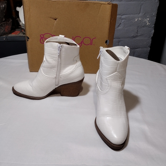 Sugar Tula Vegan Leather Snake Skin Pointed Toe Western Ankle Boots - Picture 14 of 16